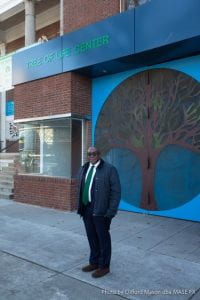 Rev O'Connor outside the Tree of Life Center
